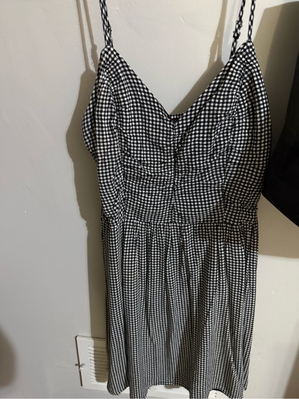 Black and White Gingham Mini Dress with Spaghetti Straps